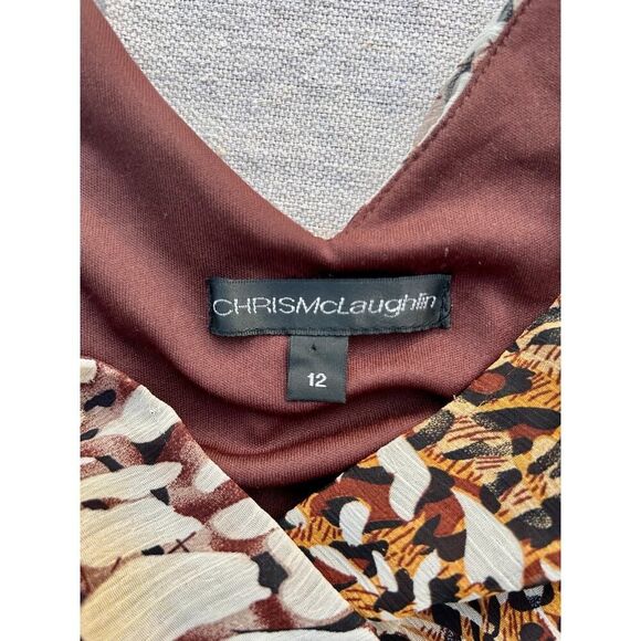 Boho Abstract Animal Print Dress Sz 12 Asymmetrical Handkerchief Hem V-Neck - Picture 4 of 12